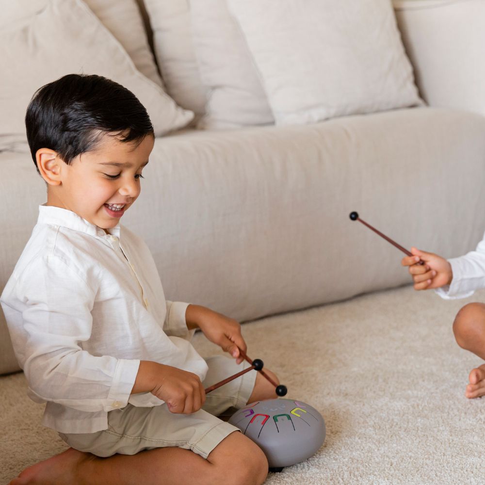 Instrument muzical copii-Tobă metalică, TAMBÚ, Baby Grey, JuegaConmigo, 6"