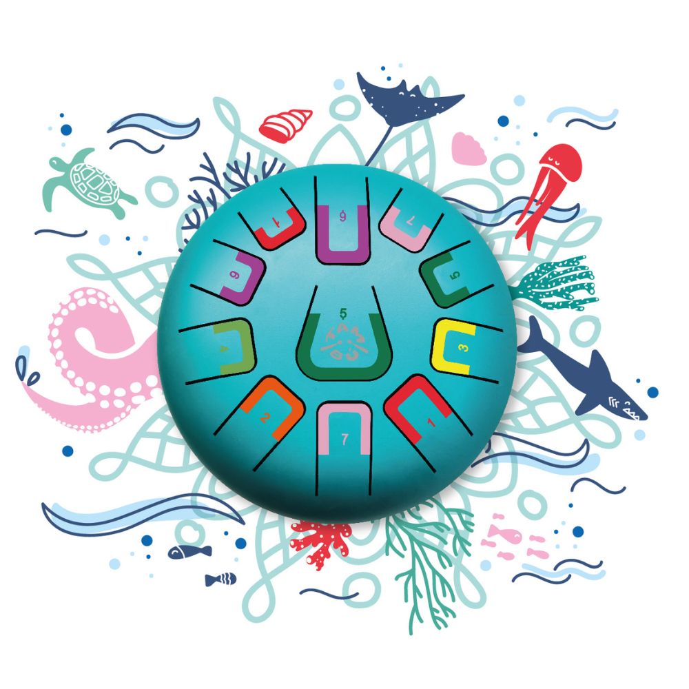 Instrument muzical copii-Tobă metalică, TAMBÚ, Under the Sea, JuegaConmigo, 8"