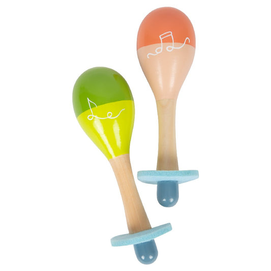 Instrumente muzicale, Set 2 Maracas din lemn, Groovy Beats, Small Foot, 12 luni+