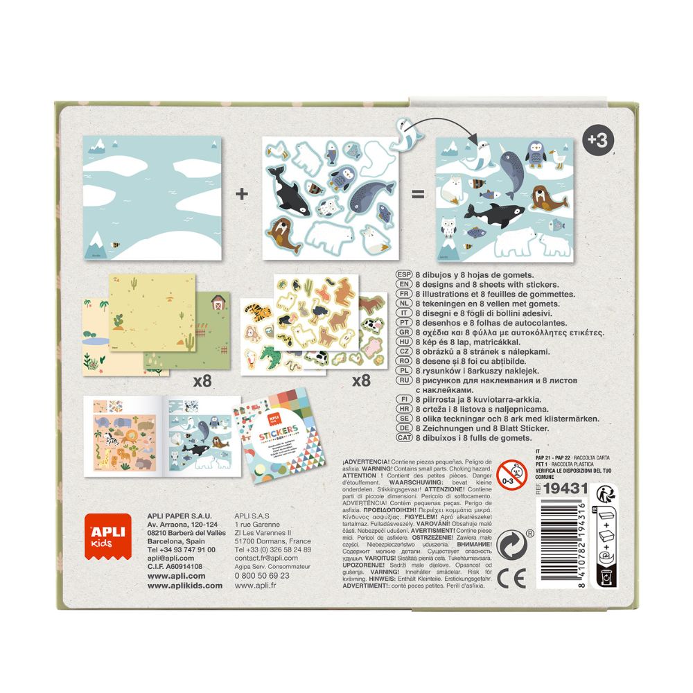 Joc creativ cu autocolante, Animale și habitatul lor, APLI, 3 ani+