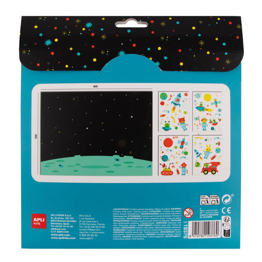 Joc creativ cu autocolante, Aventură în Spațiu, APLI, 3 ani+