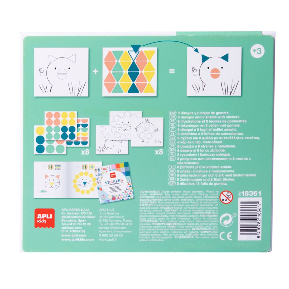 Joc creativ cu autocolante, Forme geometrice, Animale, APLI, 3 ani+