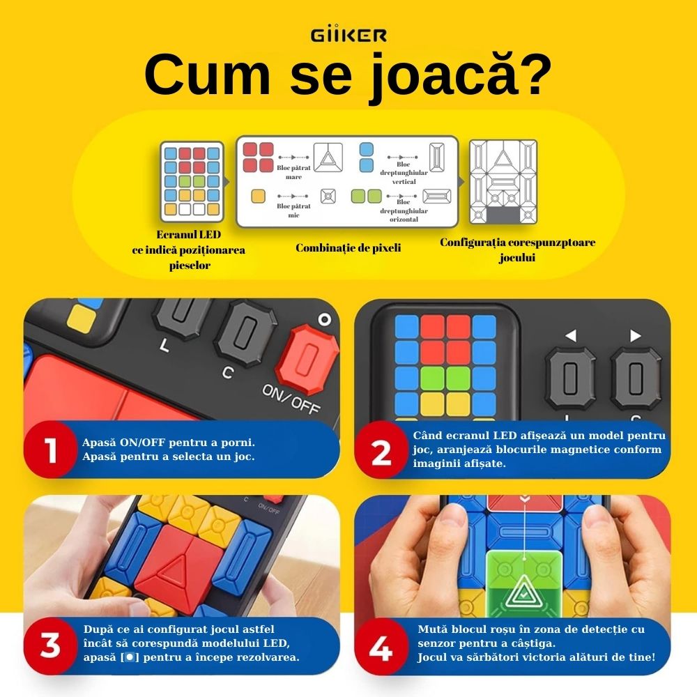 Joc de puzzle electronic de strategie și logică, Super Slide, GiiKER, 6 ani+