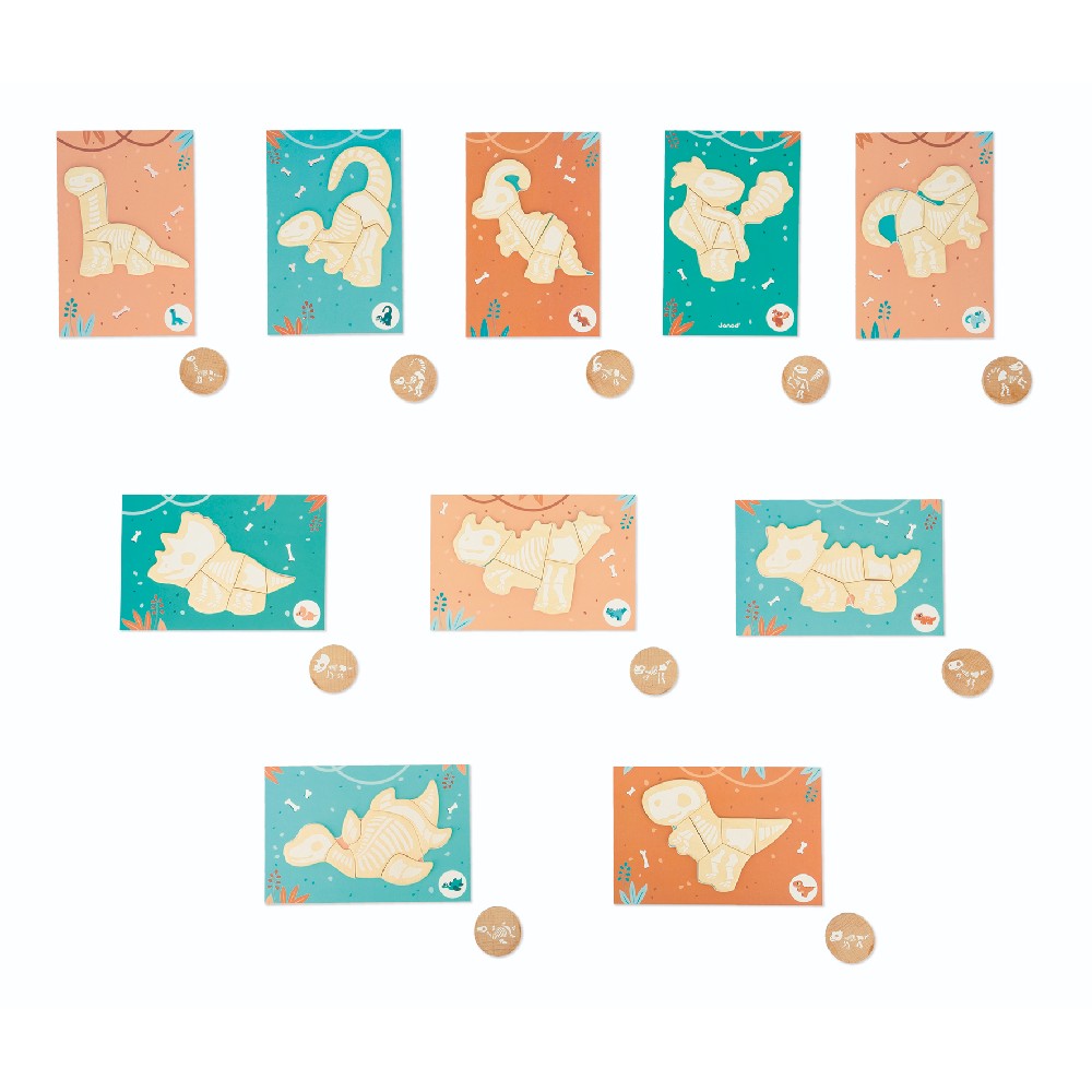 Joc educativ,Puzzle Dino, Găsește și construiește dinozaurii, Janod, 4 ani+