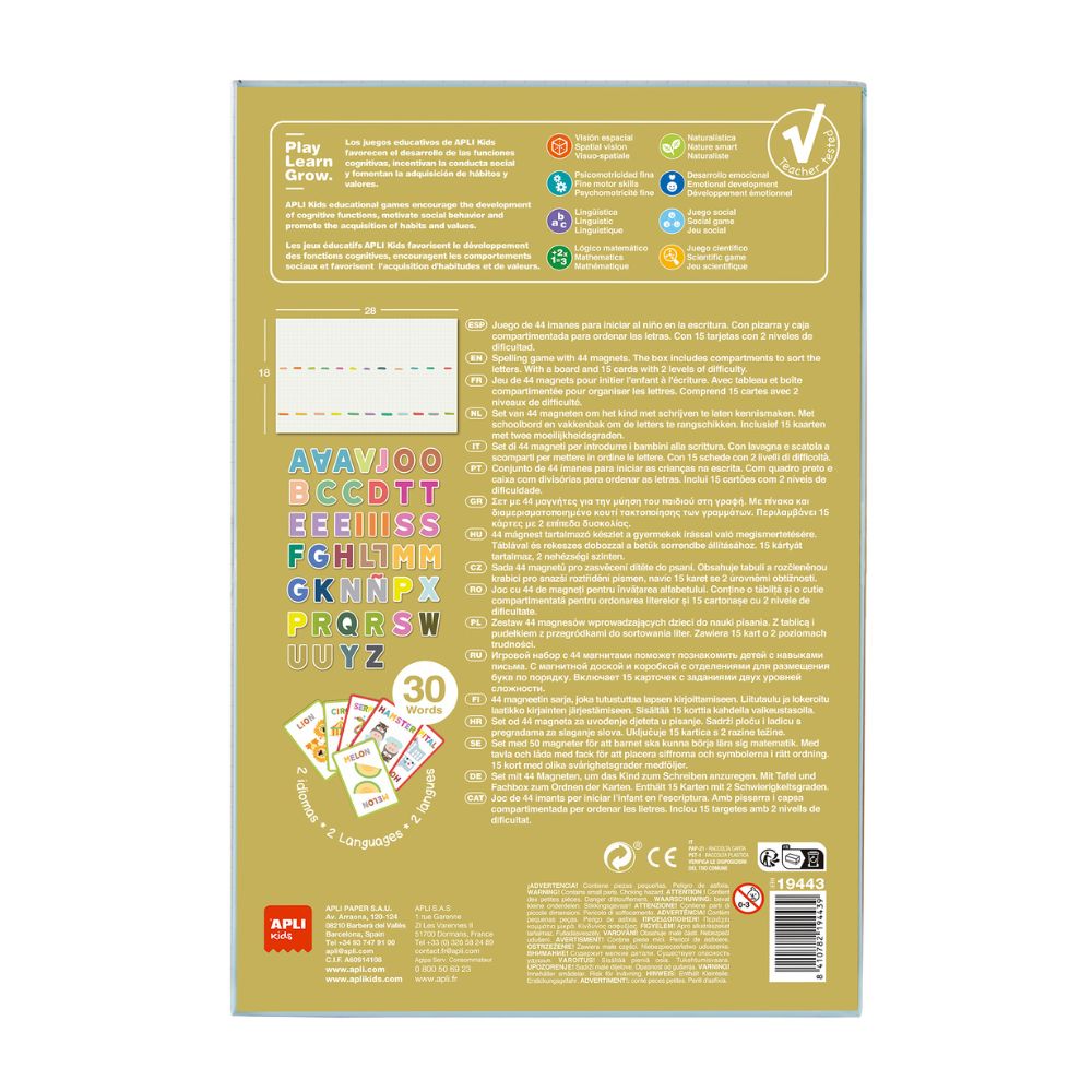 Joc educativ cu piese magnetice, Alfabetul interactiv, 44 piese, APLI, 5 ani+