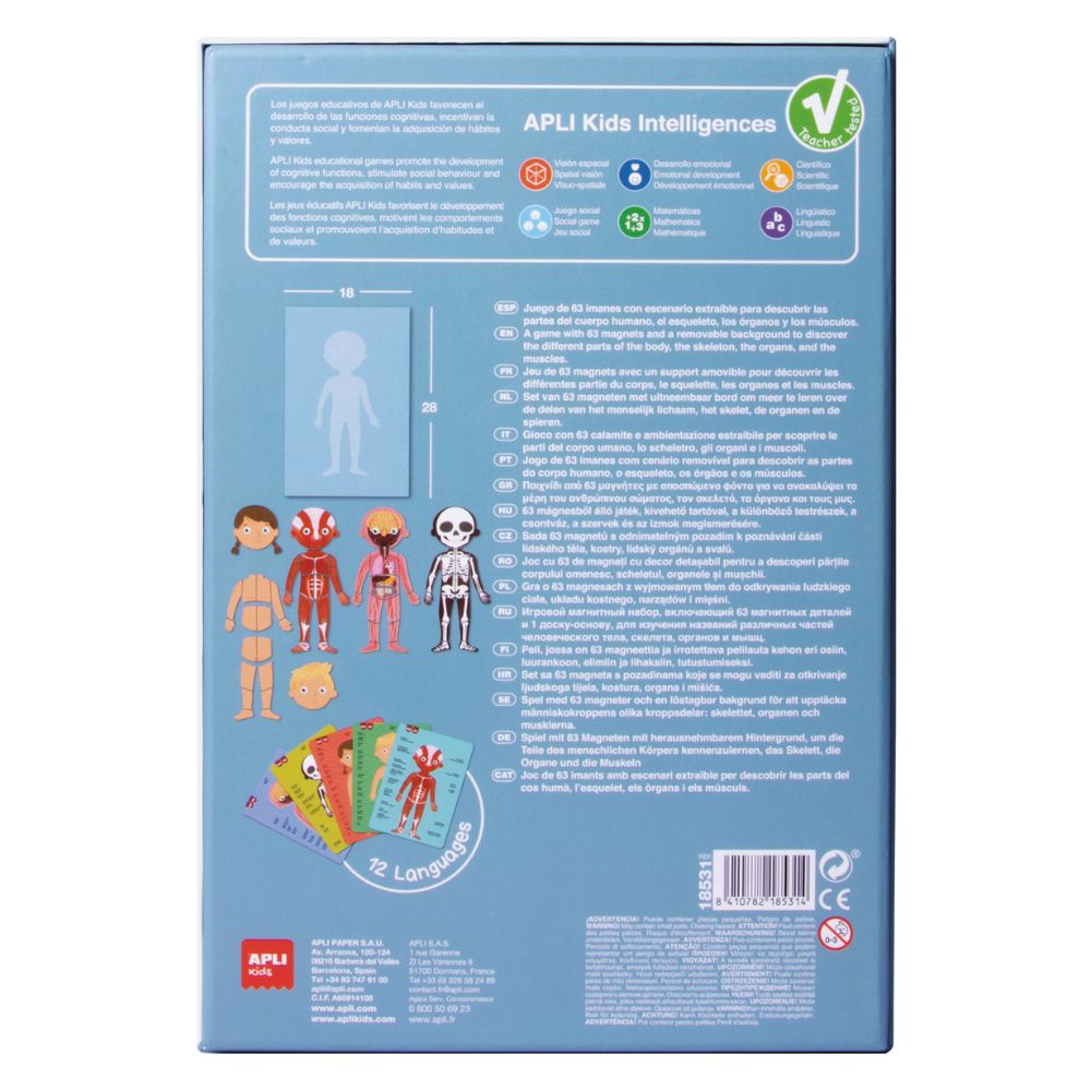 Joc educativ cu piese magnetice, Corpul Uman, 63 piese, APLI, 5 ani+
