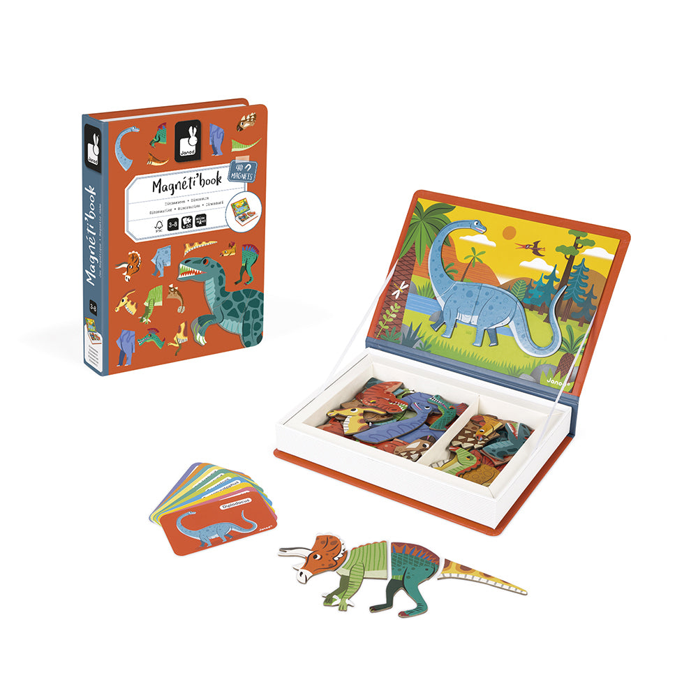 Joc educativ cu piese magnetice, Dinozauri, Janod, 40 piese, 3 ani+