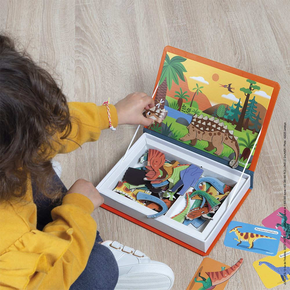 Joc educativ cu piese magnetice, Dinozauri, Janod, 40 piese, 3 ani+