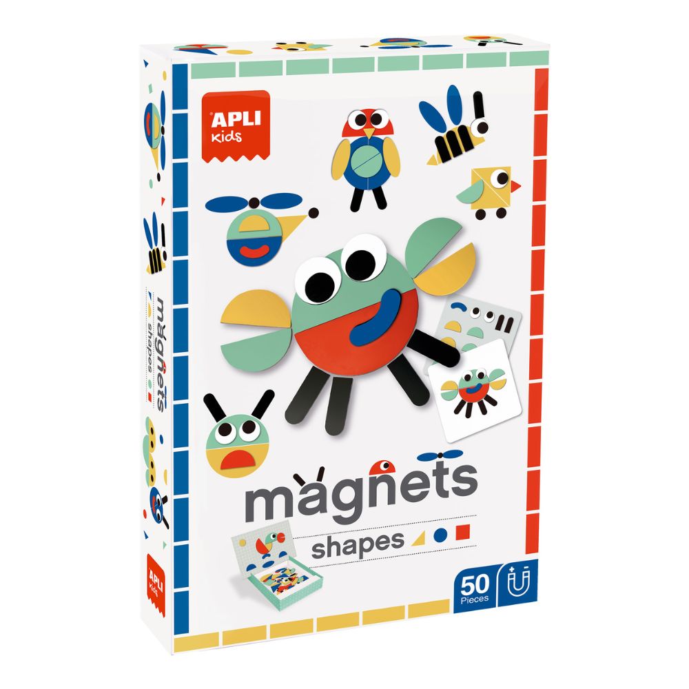 Joc educativ cu piese magnetice, Forme geometrice, 50 piese, APLI, 3 ani+