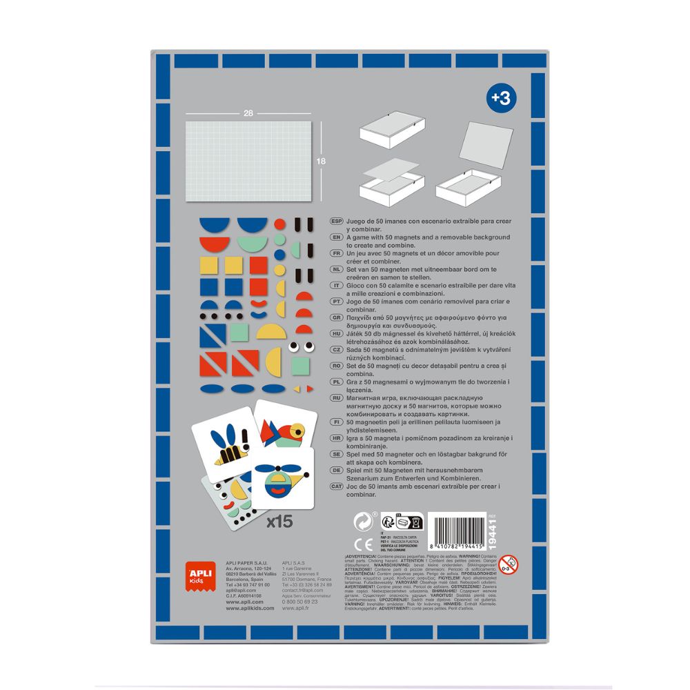 Joc educativ cu piese magnetice, Forme geometrice, 50 piese, APLI, 3 ani+