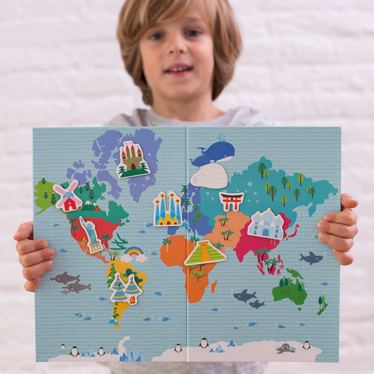 Joc educativ cu piese magnetice, Harta lumii, 40 piese, APLI, 3 ani+