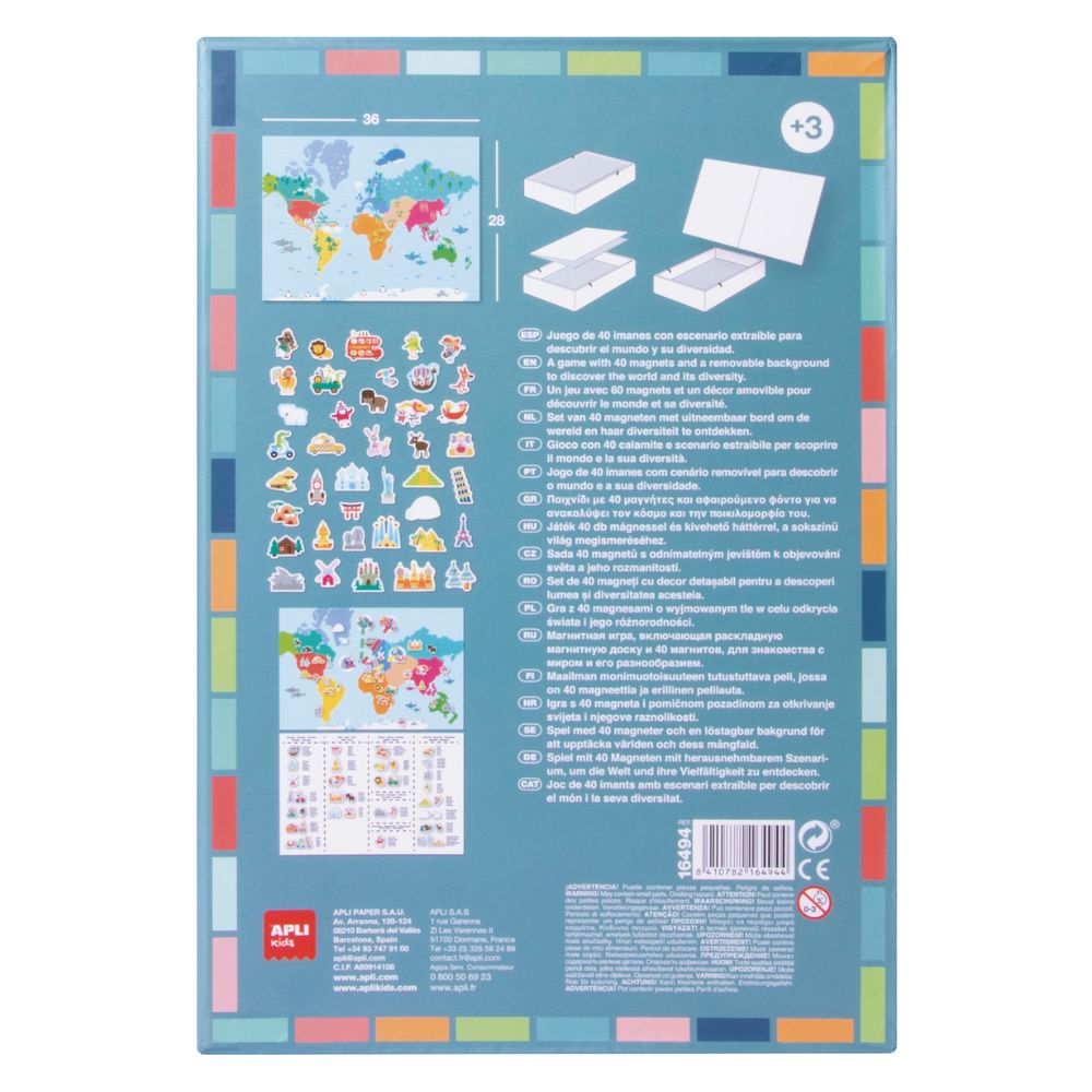 Joc educativ cu piese magnetice, Harta lumii, 40 piese, APLI, 3 ani+