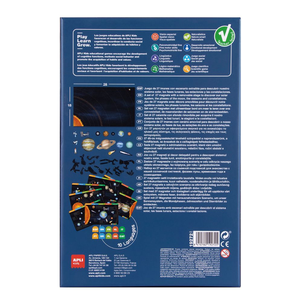 Joc educativ cu piese magnetice, Sistemul solar, 27 piese, APLI, 5 ani+