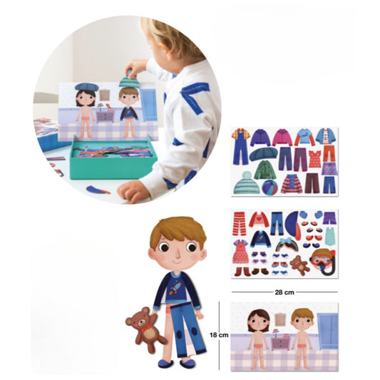 Joc educativ cu piese magnetice,Îmbrăcați personajul, 40 piese, APLI, 3 ani+