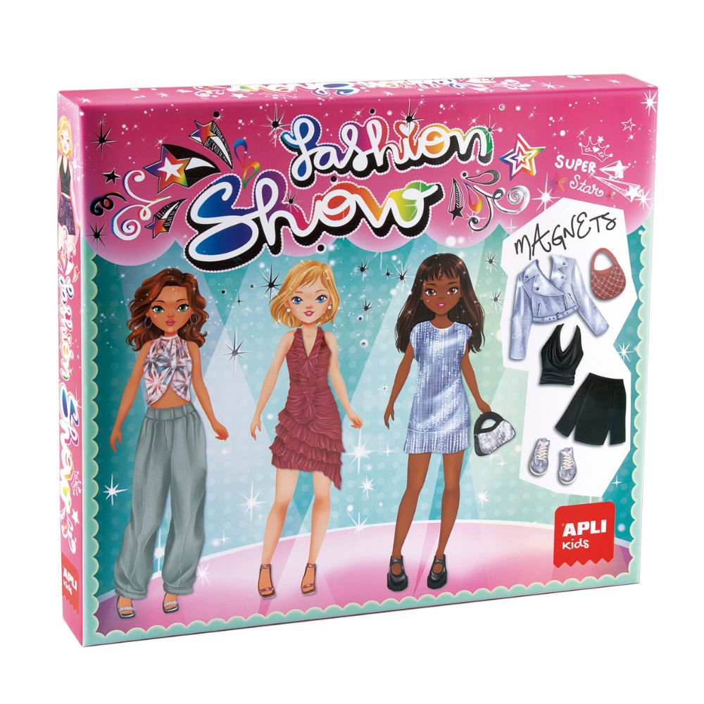 Joc educativ cu piese magnetice,Îmbrăcați personajul, Fashion Show, 43 piese, APLI, 6 ani+
