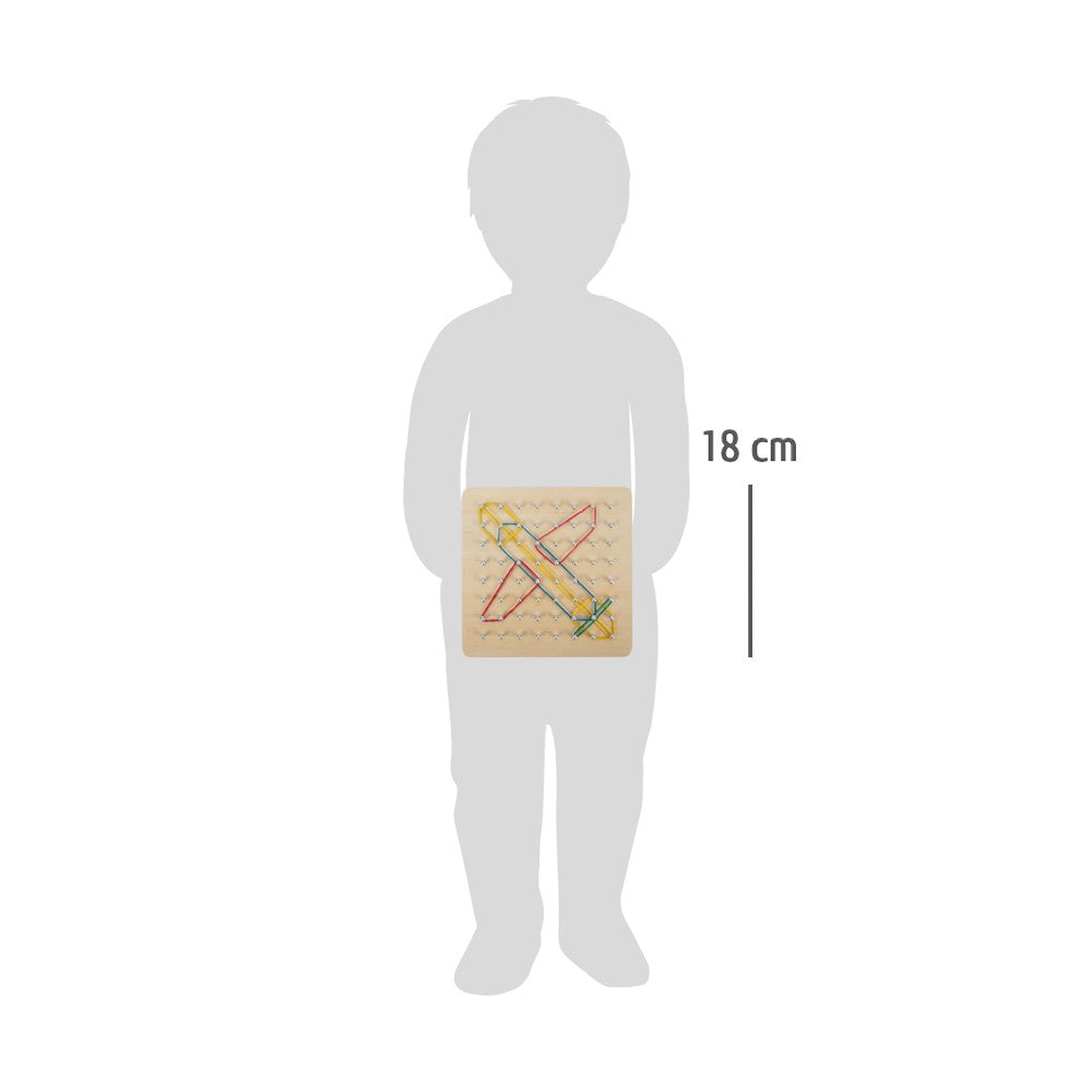 Joc educativ din lemn, Placă Geoboard cu elastice și planșe cu imagini, Small Foot, 3 ani+