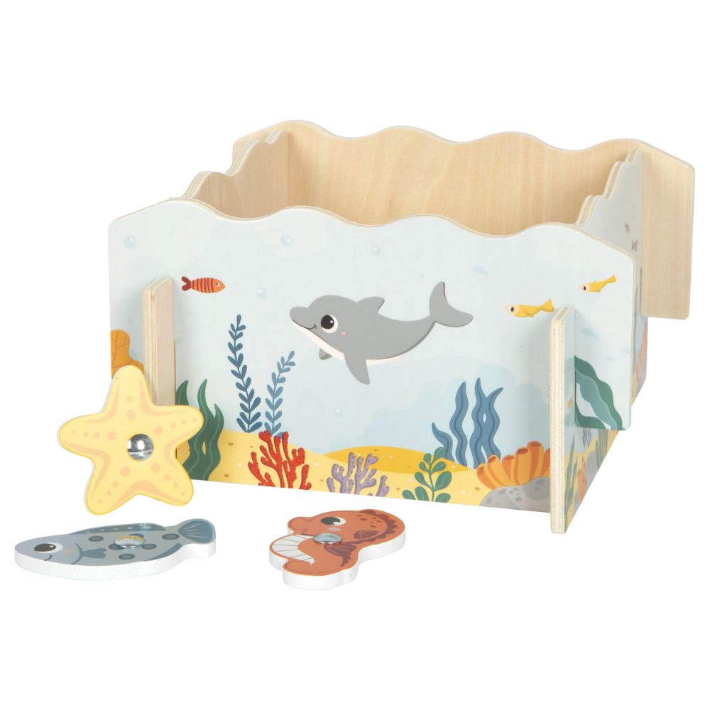 Joc magnetic cu peștișori din lemn pentru copii, Safari, Small Foot, 3 ani+