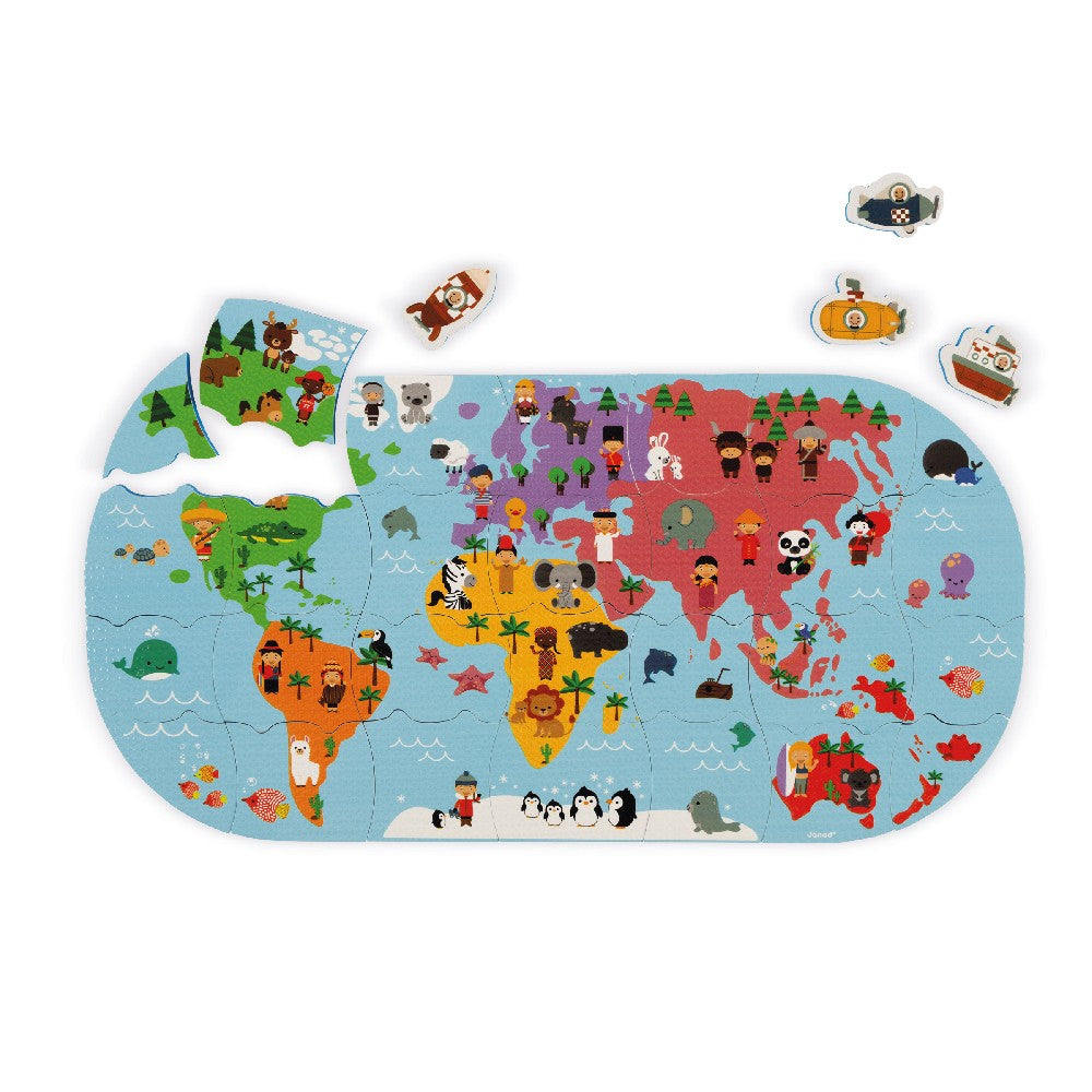 Jucărie de baie - Puzzle Harta Lumii, Janod, 32 piese, 3 ani+