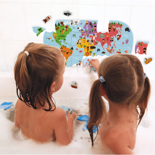 Jucărie de baie - Puzzle Harta Lumii, Janod, 32 piese, 3 ani+