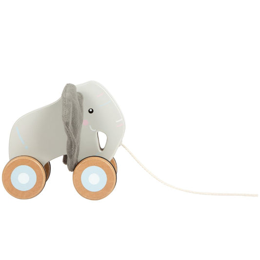 Jucărie de tras, Elefant din lemn FSC® cu urechi foșnitoare, Small Foot, 1 an+