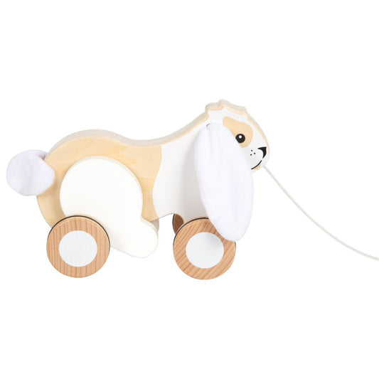 Jucărie de tras, Iepuraș din lemn FSC® cu urechi foșnitoare, Small Foot, 1 an+