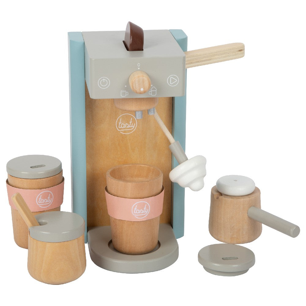 Jucărie din lemn, Cafetieră/Espressor de cafea, Tasty, Small Foot, 13 piese, 3 ani+