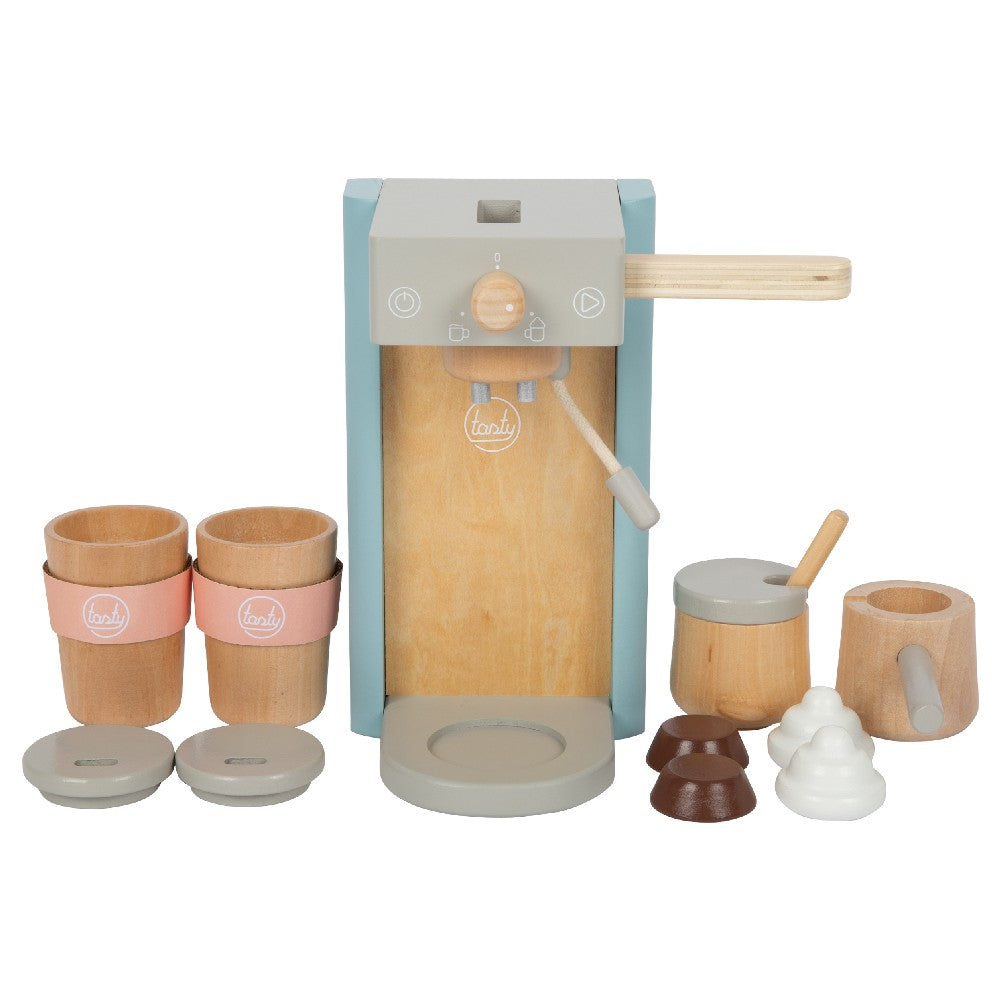 Jucărie din lemn, Cafetieră/Espressor de cafea, Tasty, Small Foot, 13 piese, 3 ani+
