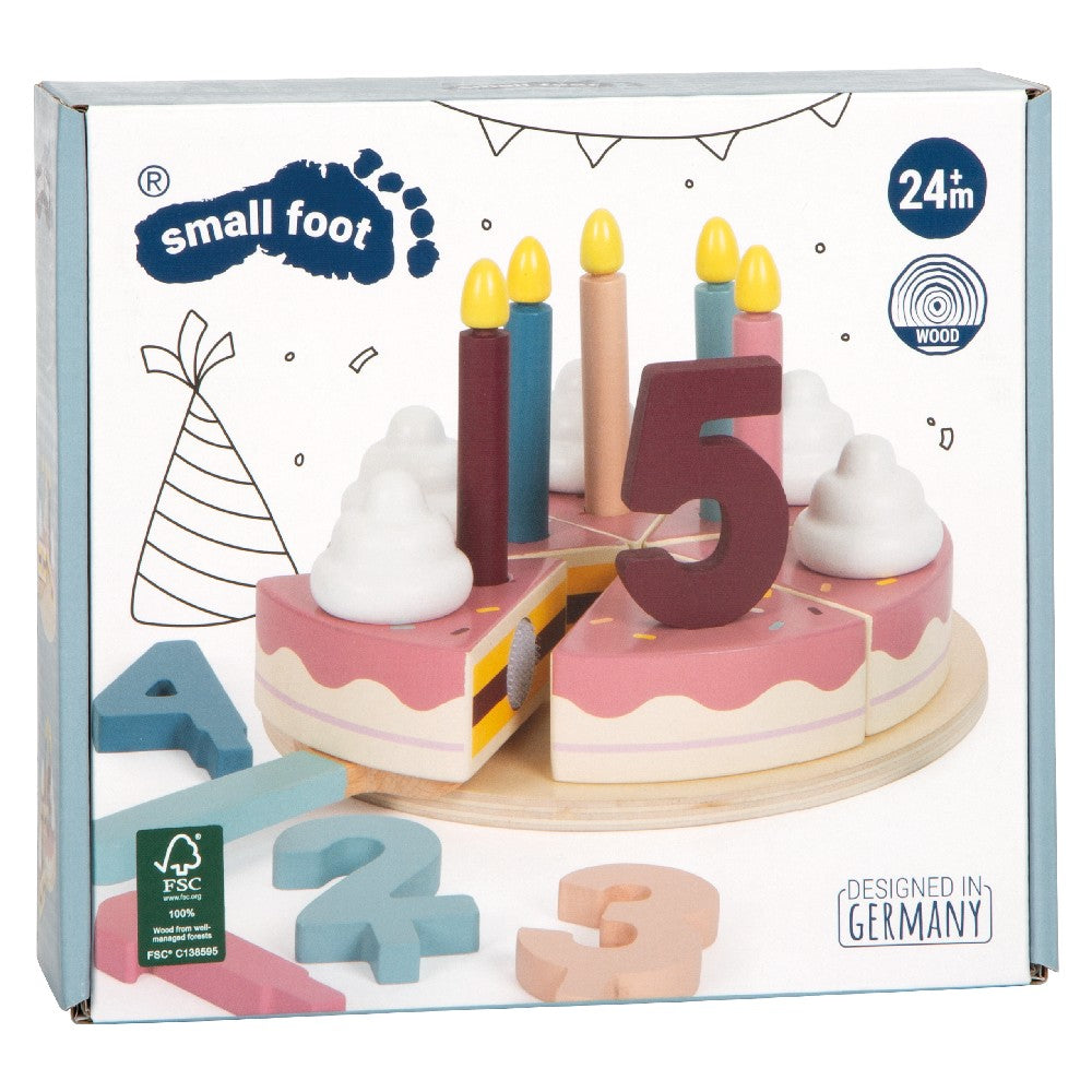 Jucărie din lemn FSC® -Tort aniversar cu decorațiuni, Small Foot, 23 piese, 3 ani+