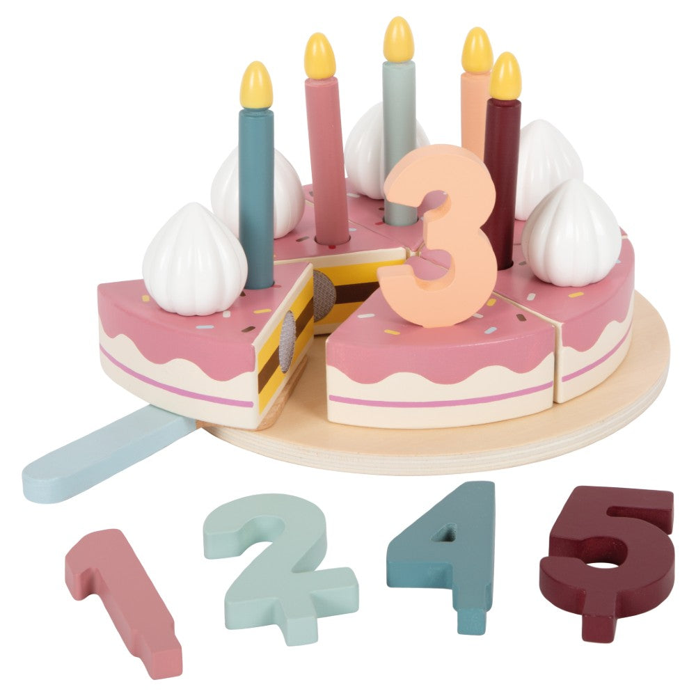 Jucărie din lemn FSC® -Tort aniversar cu decorațiuni, Small Foot, 23 piese, 3 ani+