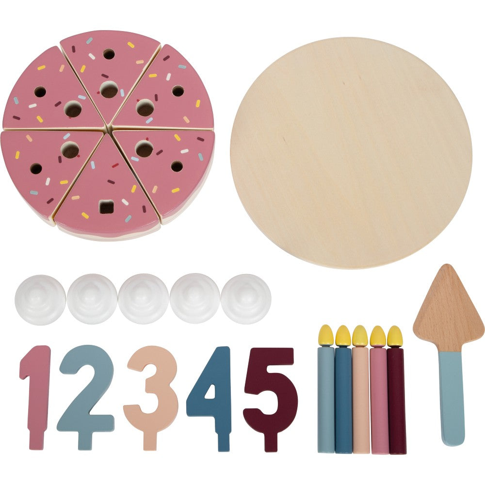 Jucărie din lemn FSC® -Tort aniversar cu decorațiuni, Small Foot, 23 piese, 3 ani+
