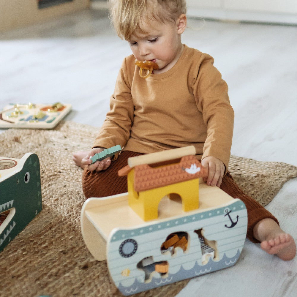 Jucărie educativă, Arca lui Noe din lemn, Sortarea animalelor, Small Foot, 16 piese, 12 luni+