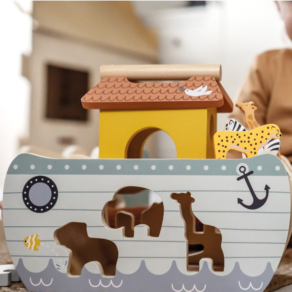 Jucărie educativă, Arca lui Noe din lemn, Sortarea animalelor, Small Foot, 16 piese, 12 luni+