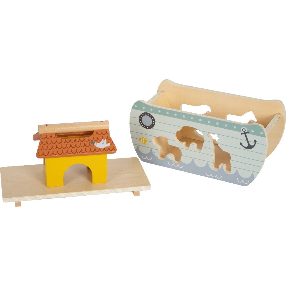 Jucărie educativă, Arca lui Noe din lemn, Sortarea animalelor, Small Foot, 16 piese, 12 luni+