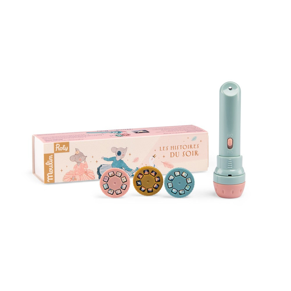 Jucărie interactivă copii, Lanternă cu diapozitive și povești, Micii Șoricei, Moulin Roty, 3 ani+