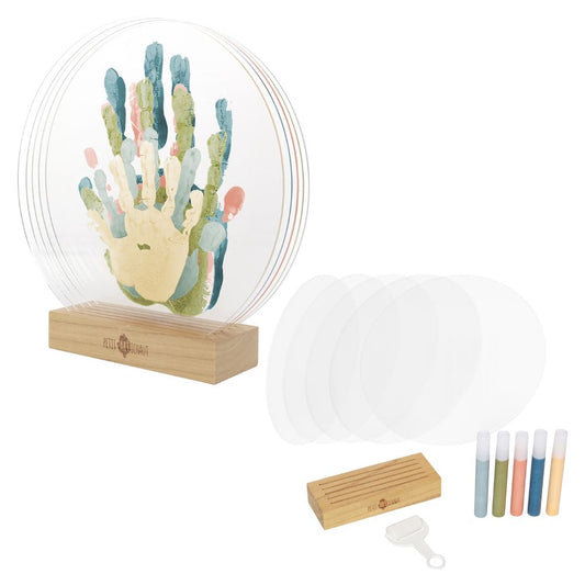 Kit amprentă bebe și familie Family Colors cu 5 panouri, suport din lemn, vopsele și rolă