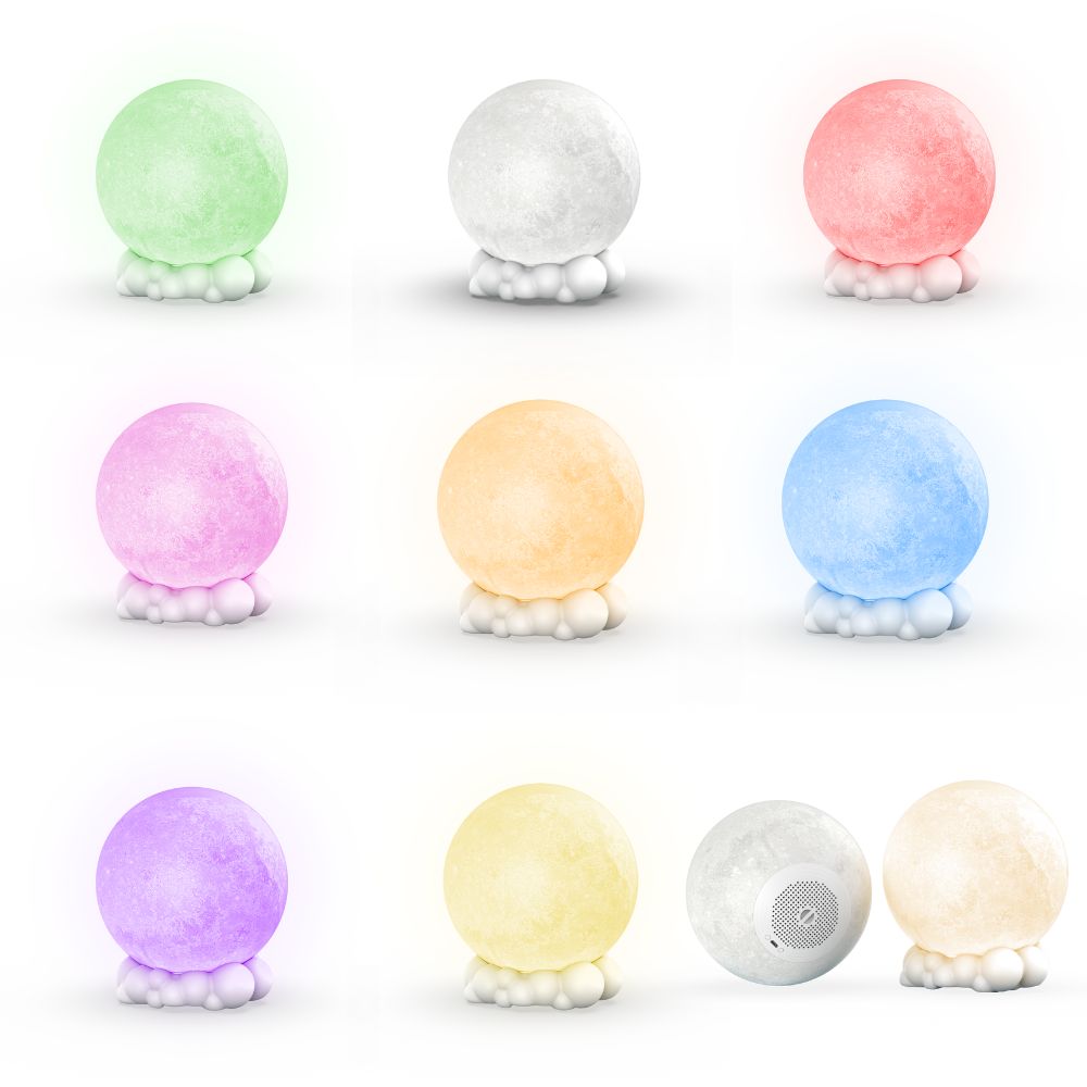 Lampă de veghe & Boxă portabilă, Lună cu efect multicolor, MOB Paris