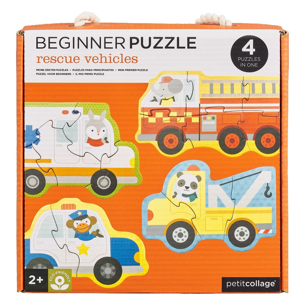 Puzzle educativ, Petit Collage, 4 vehicule de salvare, 2 ani+