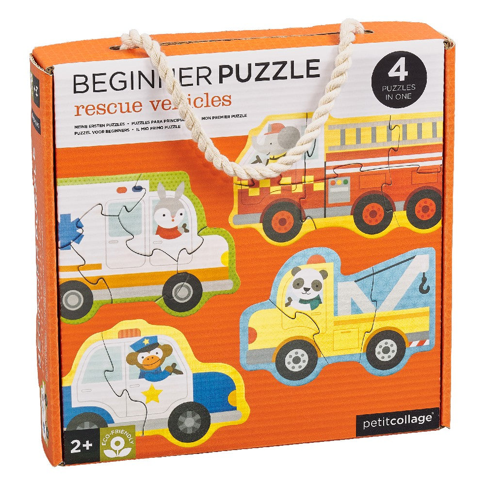 Puzzle educativ, Petit Collage, 4 vehicule de salvare, 2 ani+