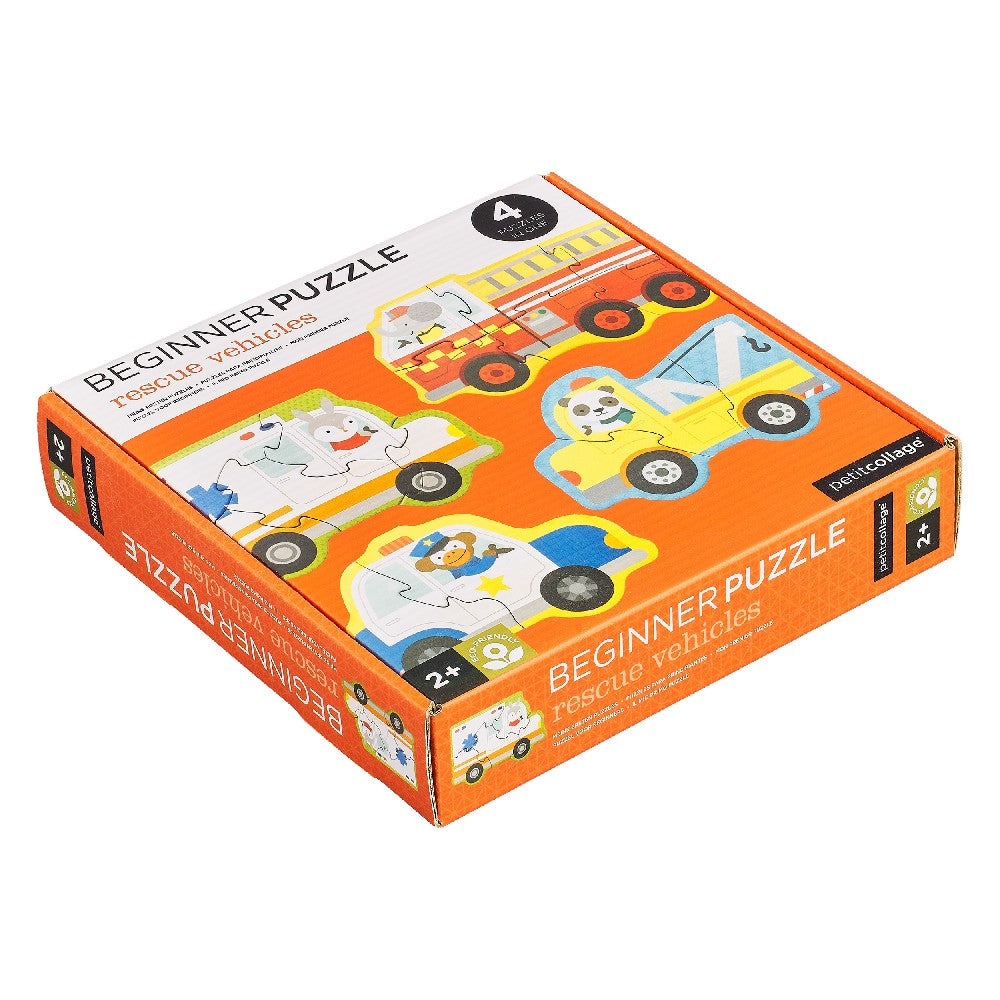 Puzzle educativ, Petit Collage, 4 vehicule de salvare, 2 ani+
