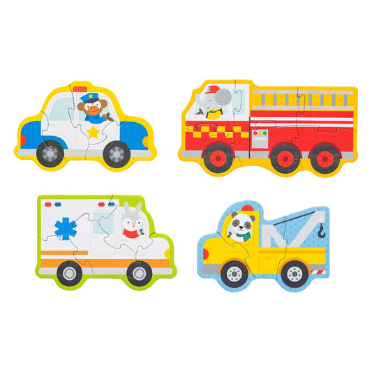 Puzzle educativ, Petit Collage, 4 vehicule de salvare, 2 ani+