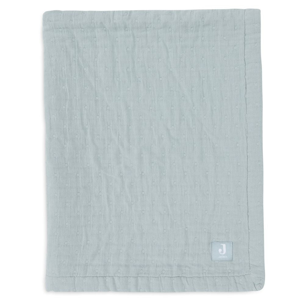 Pătură din jacquard și muselină pentru bebeluși,Sea Green, Jollein, 75x100 cm, GOTS