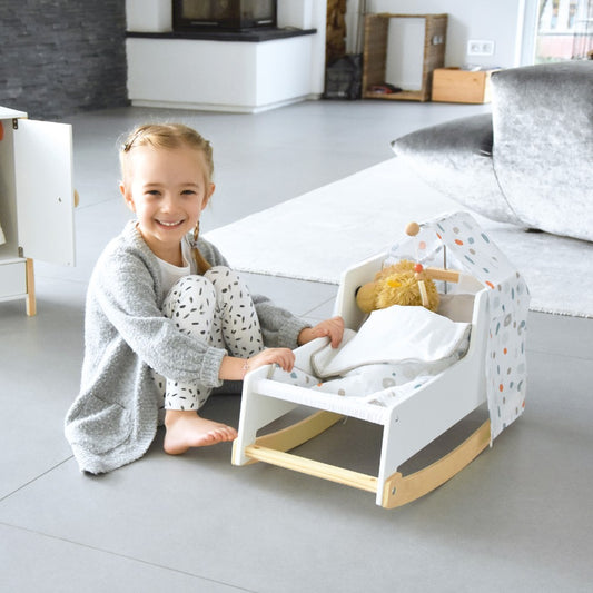 Pătuț - leagăn pentru păpuși din lemn cu accesorii, Small Foot, 3 ani+