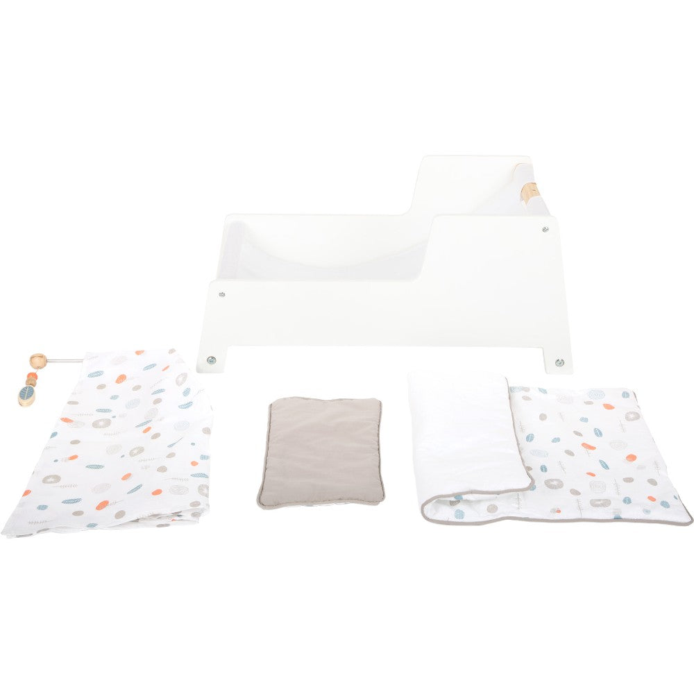Pătuț - leagăn pentru păpuși din lemn cu accesorii, Small Foot, 3 ani+