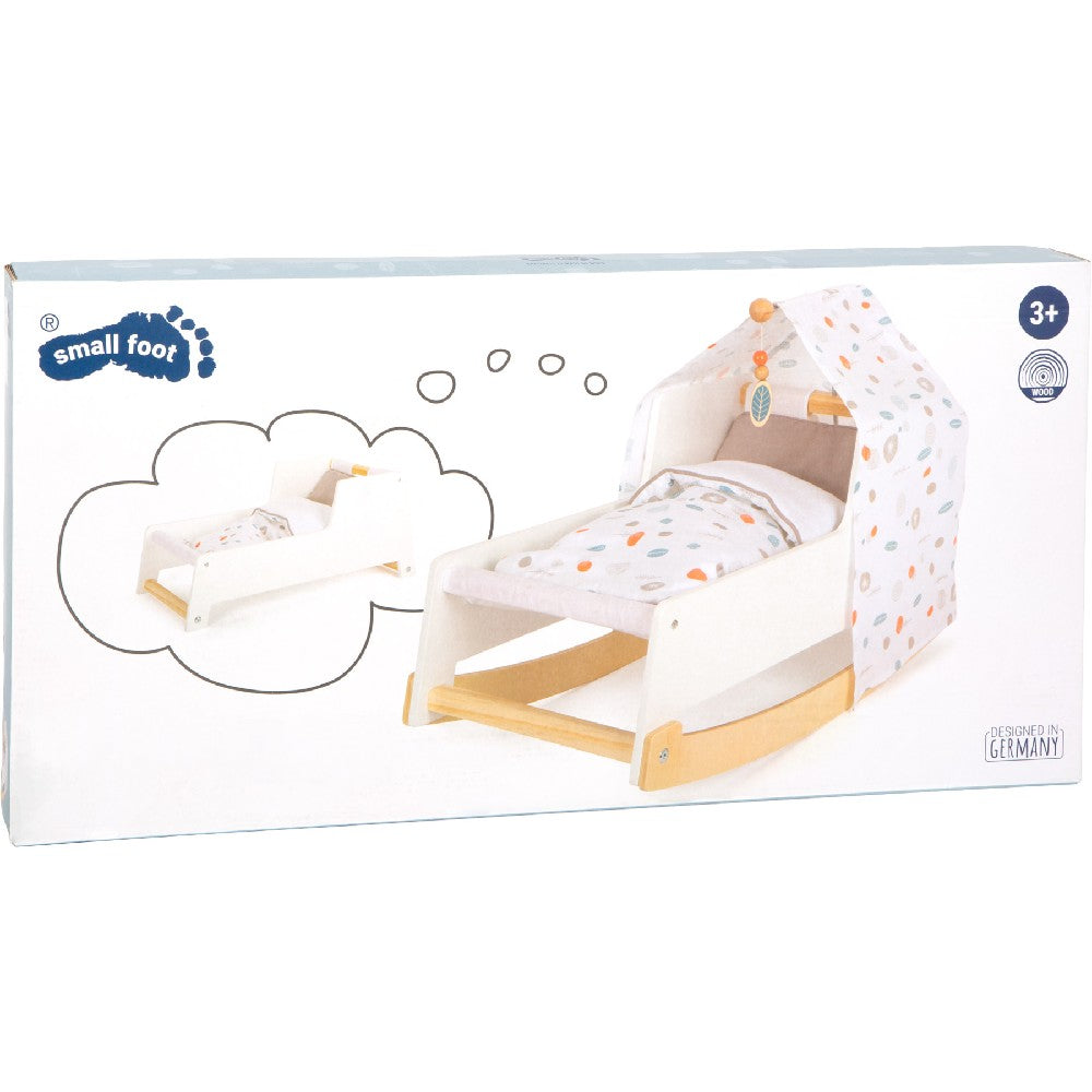 Pătuț - leagăn pentru păpuși din lemn cu accesorii, Small Foot, 3 ani+