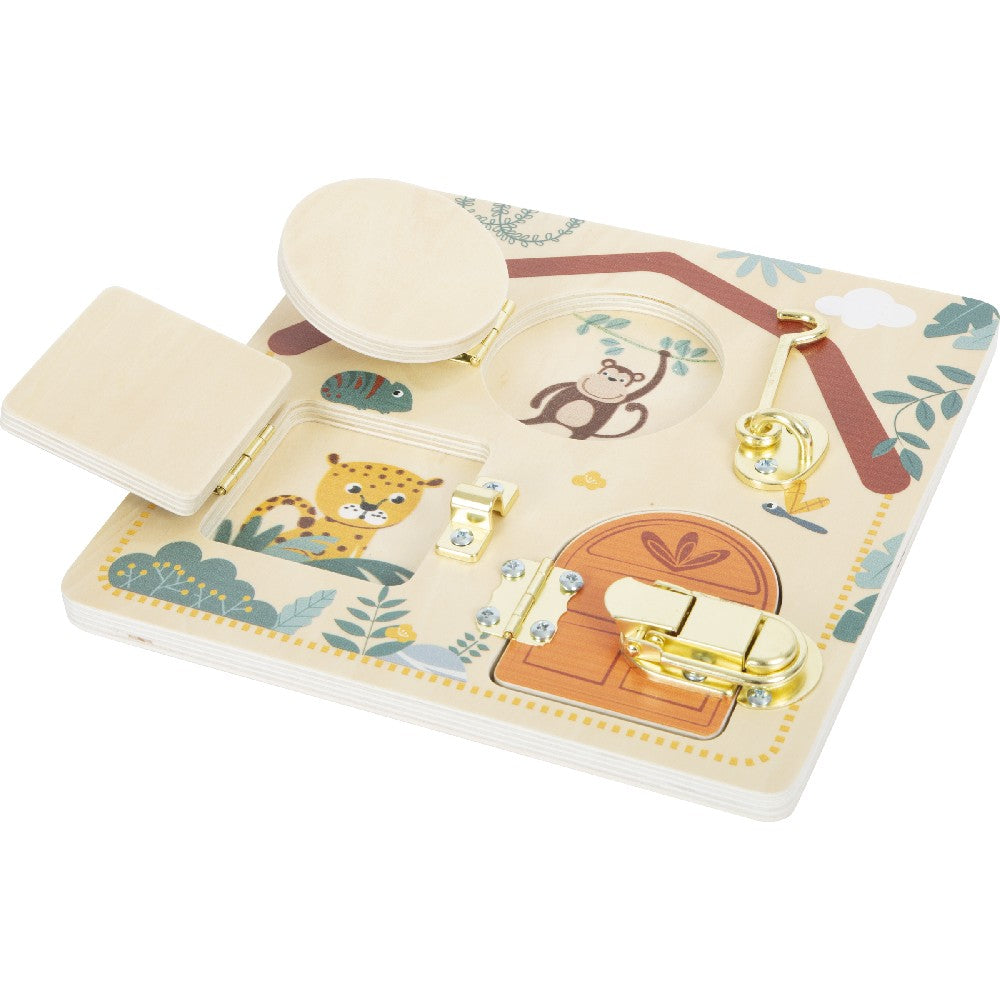 Placă senzorială cu încuietori, Safari, Small Foot, 3 ani+