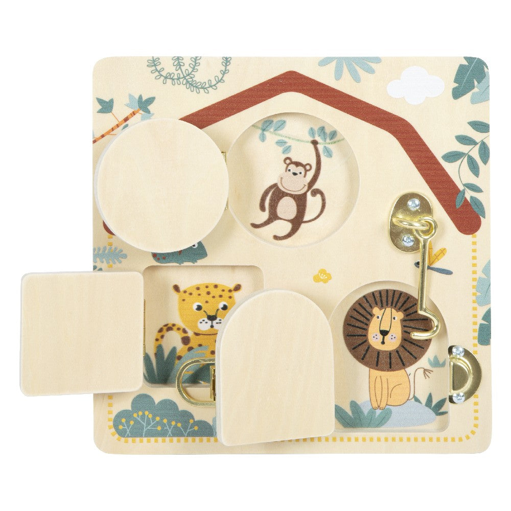 Placă senzorială cu încuietori, Safari, Small Foot, 3 ani+