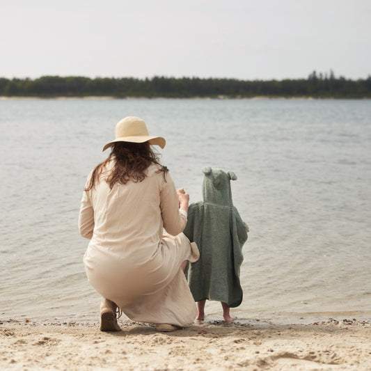 Poncho de baie copii din bumbac, Ash Green, Jollein, 1-4 ani, 75x75 cm