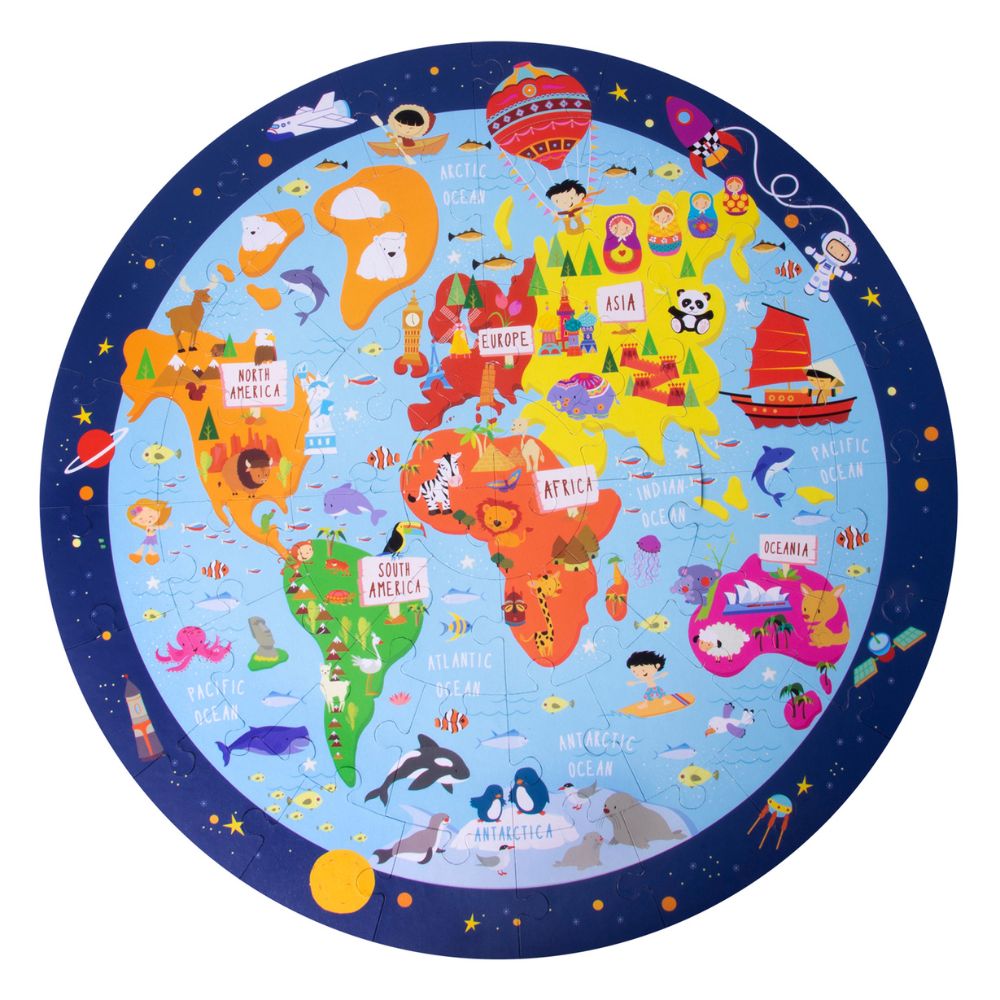 Puzzle circular, Harta Lumii, 48 piese, Apli, 5 ani+