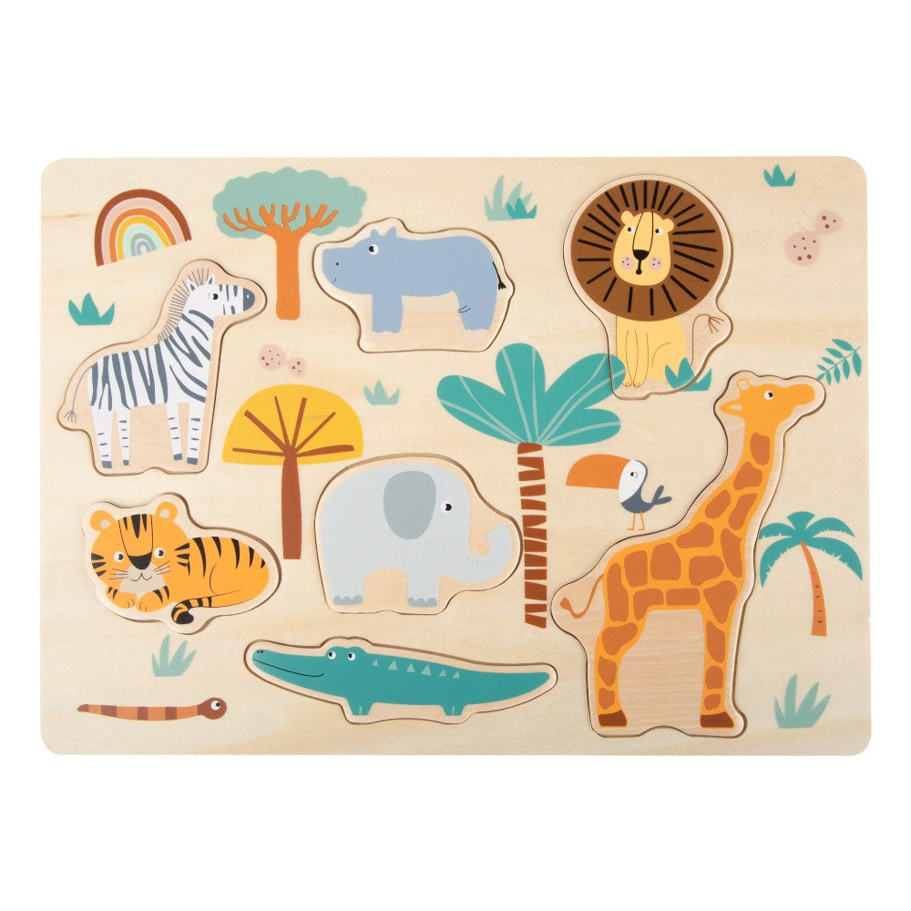 Puzzle din lemn cu animale, Safari, Small Foot, 12 luni+
