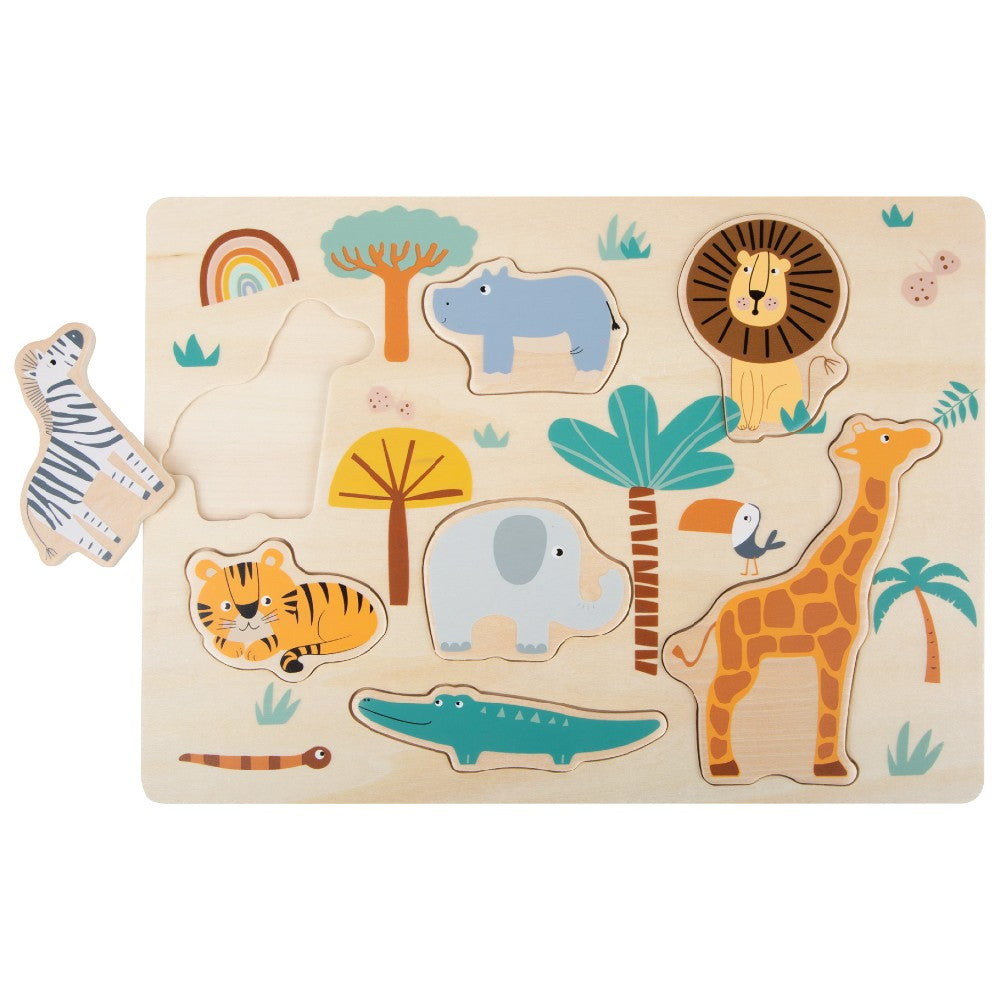 Puzzle din lemn cu animale, Safari, Small Foot, 12 luni+
